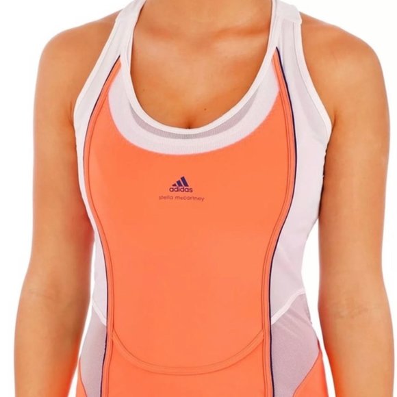 Stella McCartney for Adidas XS Orange White Mesh Detail Racerback Tank Top - Picture 2 of 6